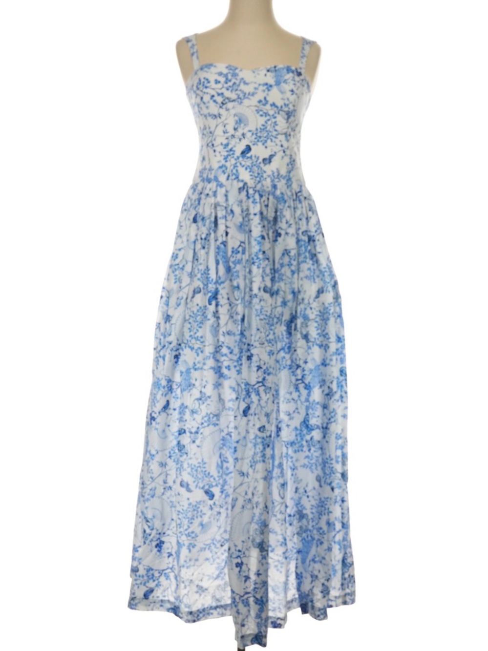 NWT Aqua Blu Maxi Dress Blue White Nature Luxurious Cotton Silk Wedding Guest